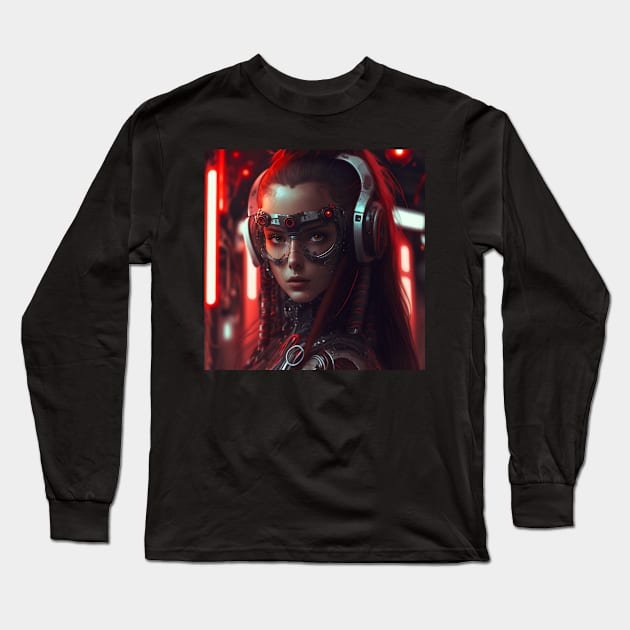 Cyberpunk Female Cyborg Gamer - Photography Long Sleeve T-Shirt by AICreateWorlds